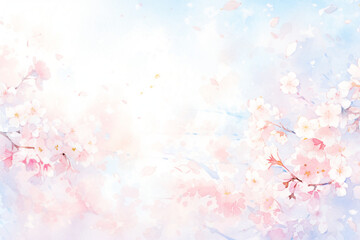 桜の水彩画　ふわふわ優しい手描き風イラスト - obrazy, fototapety, plakaty
