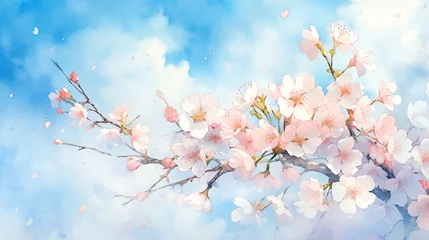 Deurstickers 桜の水彩画　ふわふわ優しい手描き風イラスト © ヨーグル