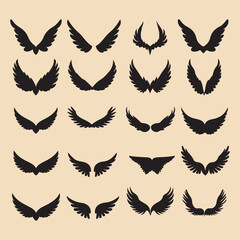 Angel or bird wing flat black silhouette vector clip art