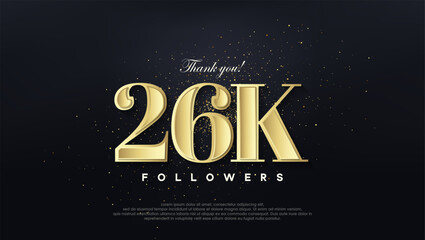 Design thank you 26k followers, in soft gold color.