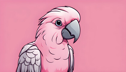 Pink parrot cockatoo pink background character cartoon illustration