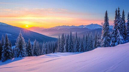 A Snowy Mountain Sunset