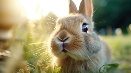 Closeup of a rabbits nose twitching with curiosity, natural and free in its spacious outdoor enclosure. - obrazy, fototapety, plakaty
