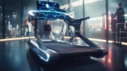 Macro shot of a virtual reality treadmill, its sleek design tailored for full body immersion in virtual environments.