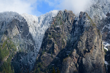 Rock formation on the rugged west side of Mt Si in the Cascade Mountains