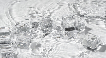 clear water wave splash and ice cubes background.