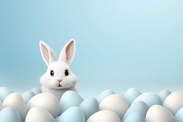 Background with eggs and white bunny