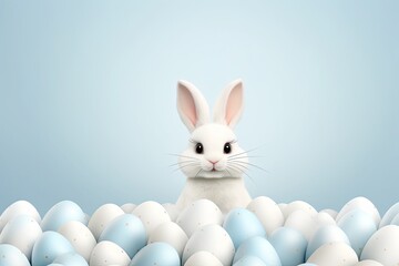 Background with eggs and white bunny