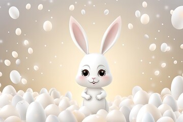 Background with eggs and white bunny
