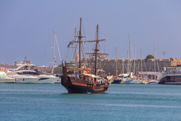 Fishing boats in Mandrak harbor on Rhodes island.