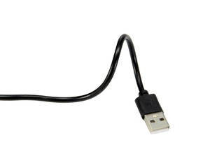 Black USB cable for charging smartphone isolated on white background.Selection focus.