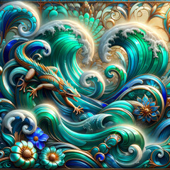 Majestic Azure Serpent Amidst Cresting Waves