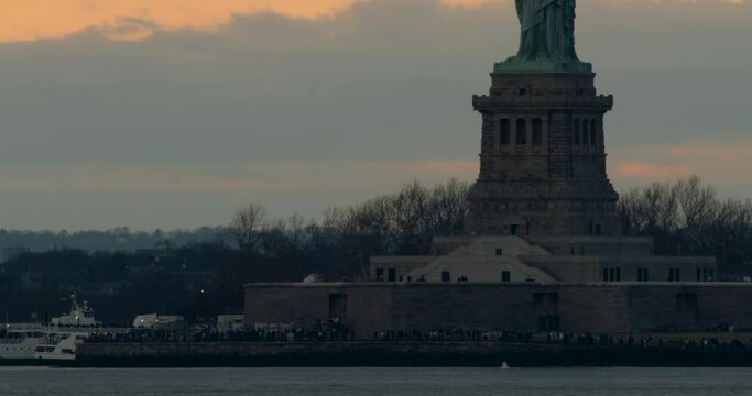 Tilt Up to Statue of Liberty at Sunset