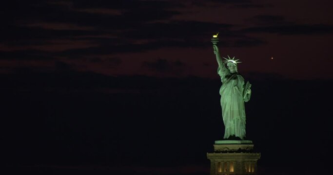 Statue of Liberty at Night with Lights on