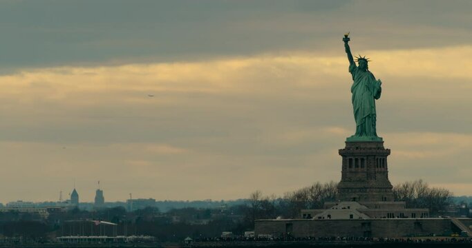 Statue of Liberty with Colorful Evening Sky