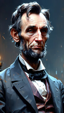 oil painting with heavy impasto anime a full shot Abraham Lincoln