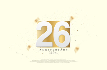 26th anniversary celebration, with numbers on elegant gold paper. Premium vector for poster, banner, celebration greeting.