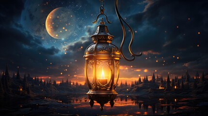 Ramadan lantern and crescent moon - obrazy, fototapety, plakaty