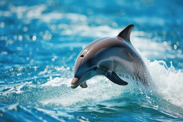 A playful dolphin leaping out of the ocean