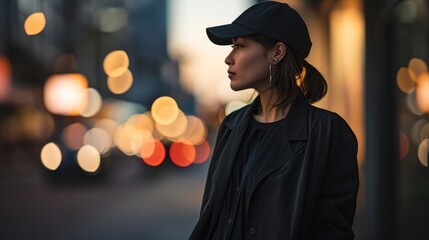 A uni baseball cap paired with a structured blazer and wideleg pants, breaking traditional gender norms and blurring the lines between masculine and feminine fashion.
