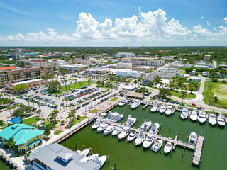 Downtown Fort pierce waterfront and boat harbor on the Treasure Coast of Florida in St. Lucie...