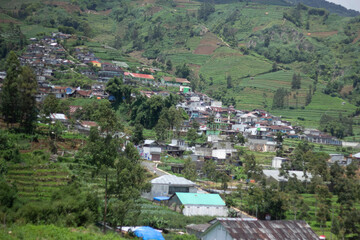 Fototapeta na wymiar Banjarnegara, January 10, 2024 view of residents' houses on the hill