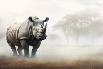 a rhino in the savanna . Amazing African Wildlife. Generative Ai - obrazy, fototapety, plakaty