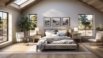 Farmhouse style bedroom interior.