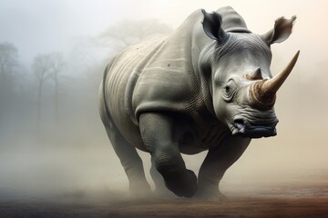 a rhino in the savanna . Amazing African Wildlife. Generative Ai - obrazy, fototapety, plakaty