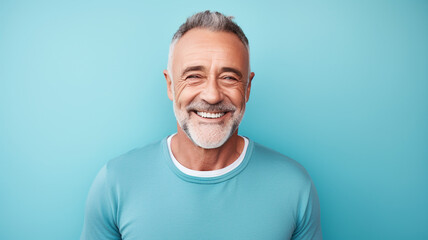 Happy smiling middle aged adult man on a solid background