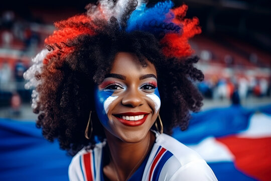 French Supporter with Flag Face Paint . France 2024 Olympic concept .Generative AI
