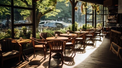 Obraz premium coffee shop outdoor interior full wood