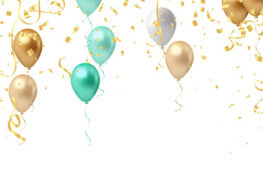 Celebration background with balloons and confetti. Vector illustration.