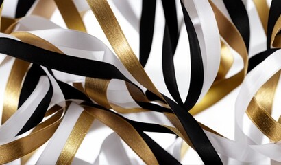 A  ribbon background of abstract glitter lights. white, gold and black from AI Generative
