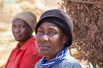 Fototapeta premium two african women sited on the ground in the yard village life