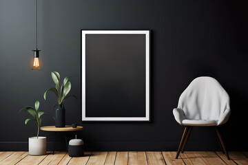 Empty poster frame mockup Working space, home office. living room poster display