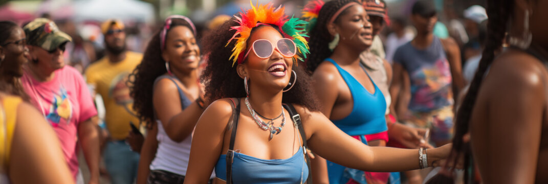 Grupo de amigas caminan por las calles de panam&aacute;, gozando del carnaval.