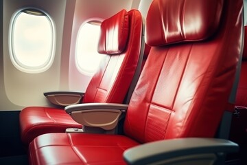 Obraz premium Empty Premium comfort First class red seats, luxury armchairs in plane