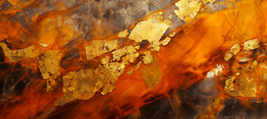 Abstract gold flaming wave with blue, red, yellow textured flowing fire layers. Wavy modern art texture banner graphic resource as background for stylized fluid futuristic ocean flowing waves poster