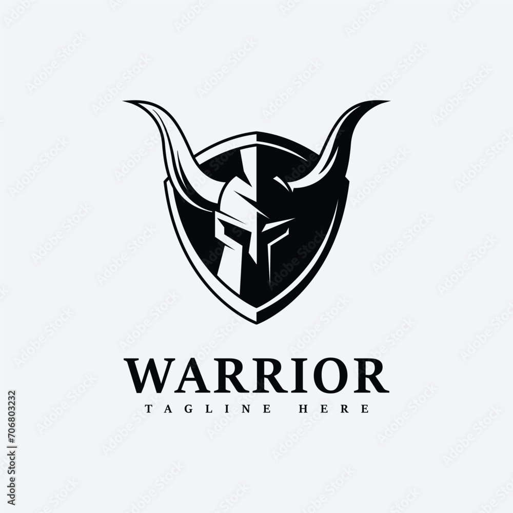 Poster warrior silhouette character template logo illustration