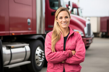 Industrial woman driver delivery truck person job shipping vehicle transportation freight female