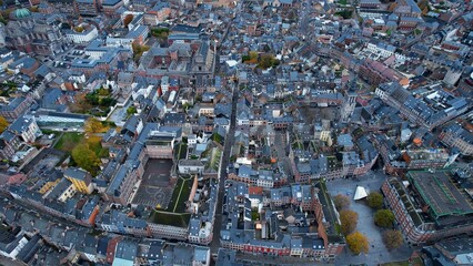 Aerial view around the old town of the city Namur in Belgium on a sunny day in autumn.