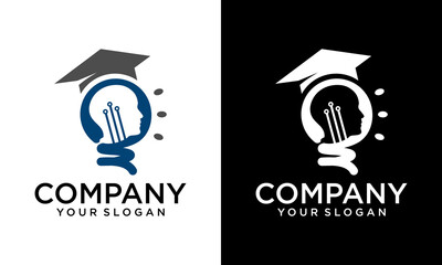 Creative education People logo with light bulb concept vector, human head bulb lamp logo vector idea. graduation logo template