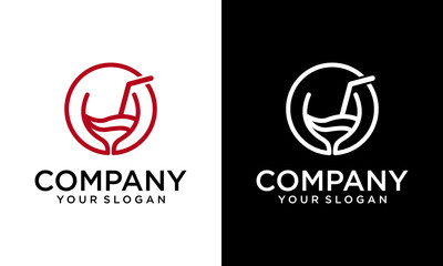 Wine glass logo icon. Red silhouette of a wine glass in a circle.