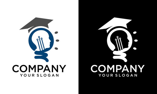 Creative education People logo with light bulb concept vector, human head bulb lamp logo vector idea. graduation logo template