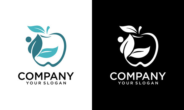 Creative Healthy icon with apple and abstract figure, Apple health care vector logo template,