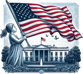 Naklejka premium american independence day, american child, american flag, celebration day, presidential palace, classic