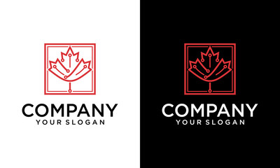 Creative Modern Canada Maple Leaf Tech Logo Design, Maple leaf tech icon, Logo Template vector illustration design