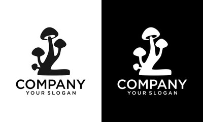 Creative letter L with mushroom logo design, food consumption mushroom silhouette vector illustration