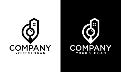 Creative search Home and pin location logo combination. Simple house logo.